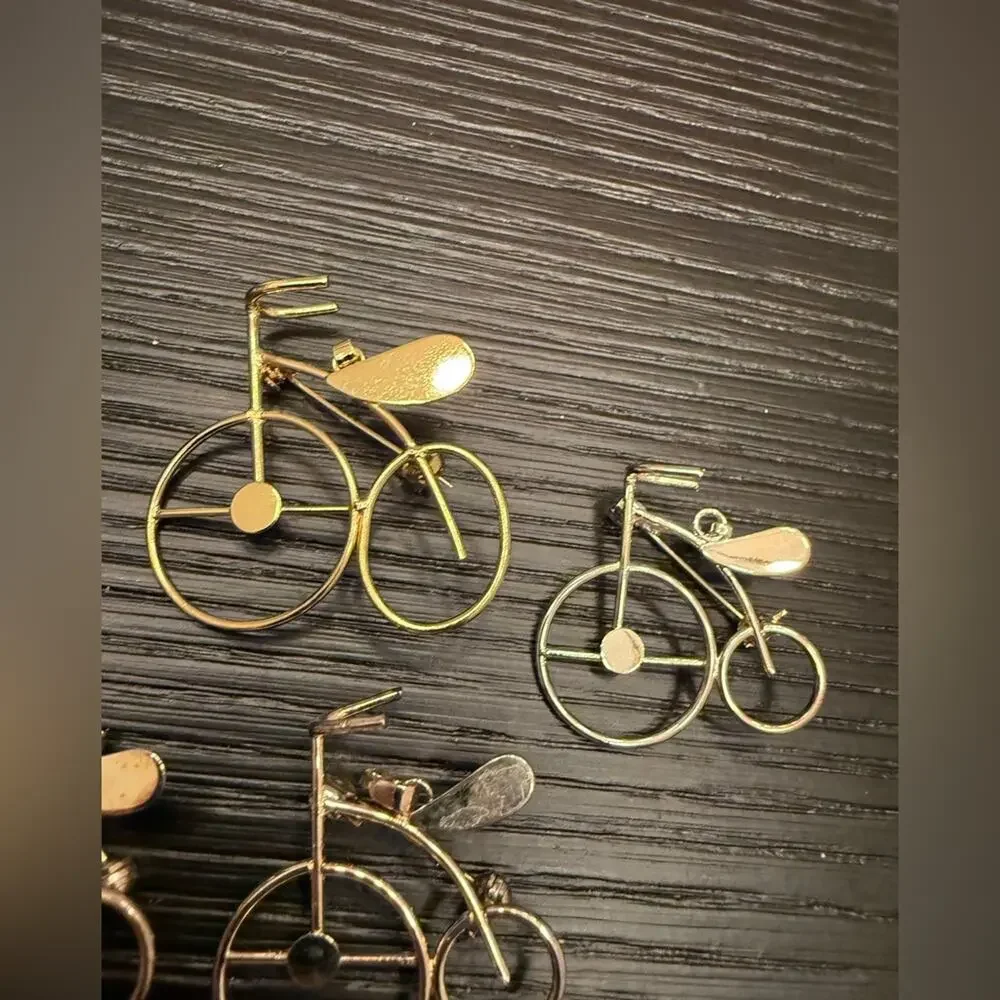 Bundle of (4) Vintage Bicycle Brooch Pin Gold Tone Metal